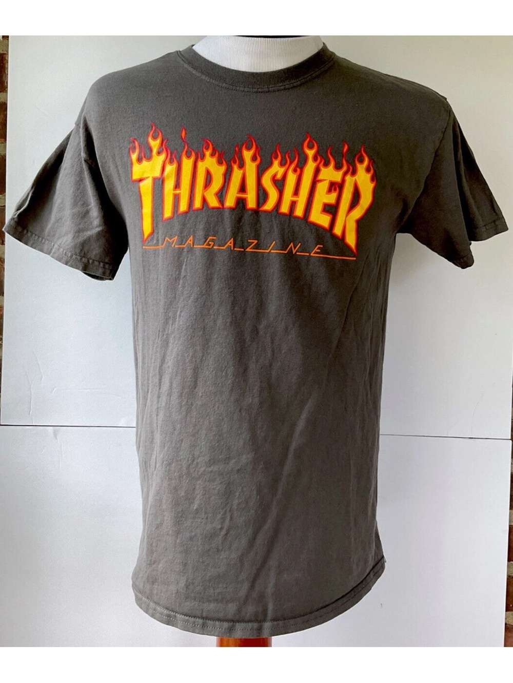Thrasher Short Sleeve Tee in Charcoal with Flame Logo